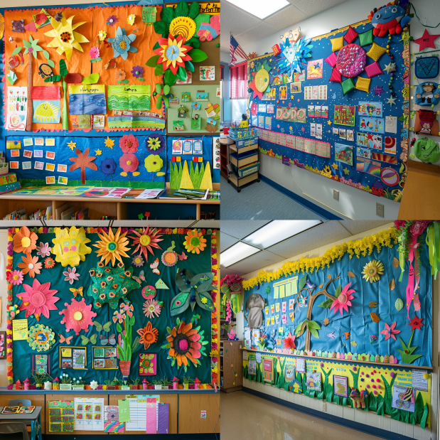 Vibrant classroom with creative and educational decorations enhancing the learning atmosphere.