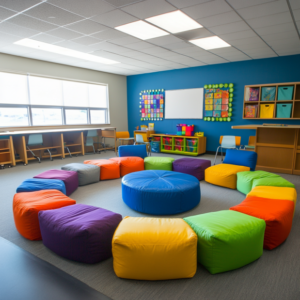 Vibrant classroom with creative and educational decorations enhancing the learning atmosphere.