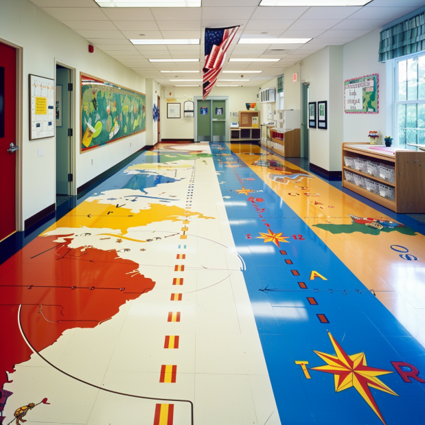 Vibrant classroom with creative and educational decorations enhancing the learning atmosphere.