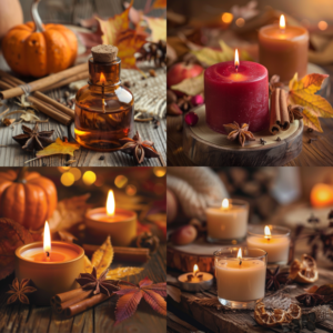 A cozy living room decorated with fall-themed pillows, blankets, and a pumpkin centerpiece.