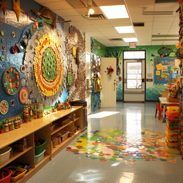 Vibrant classroom with creative and educational decorations enhancing the learning atmosphere.