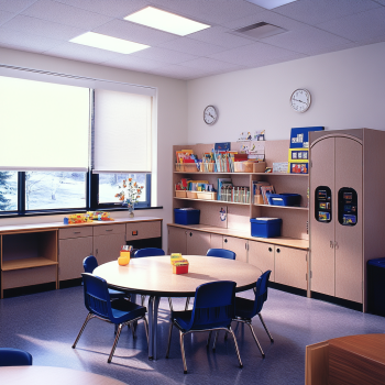 Vibrant classroom with creative and educational decorations enhancing the learning atmosphere.