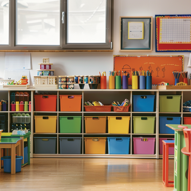 Vibrant classroom with creative and educational decorations enhancing the learning atmosphere.