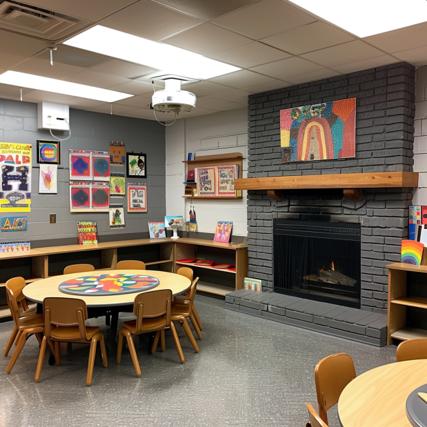 Vibrant classroom with creative and educational decorations enhancing the learning atmosphere.