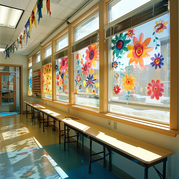 Vibrant classroom with creative and educational decorations enhancing the learning atmosphere.