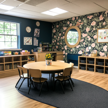 Vibrant classroom with creative and educational decorations enhancing the learning atmosphere.