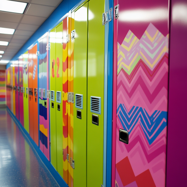 Bright and organized school locker decorated with personal touches and creative accessories