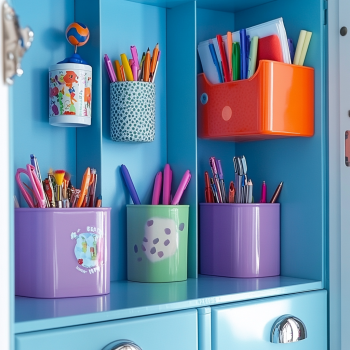 "Bright and organized school locker decorated with personal touches and creative accessories."