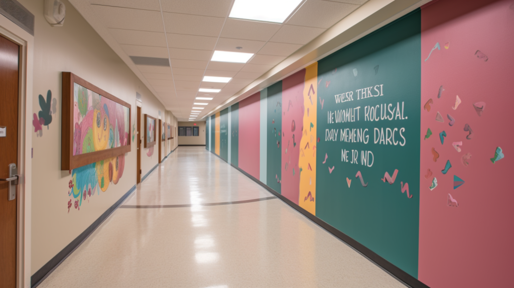 School safety inspection focusing on wall decorations, with a checklist and safety guidelines being reviewed.