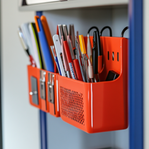 Bright and organized school locker decorated with personal touches and creative accessories.