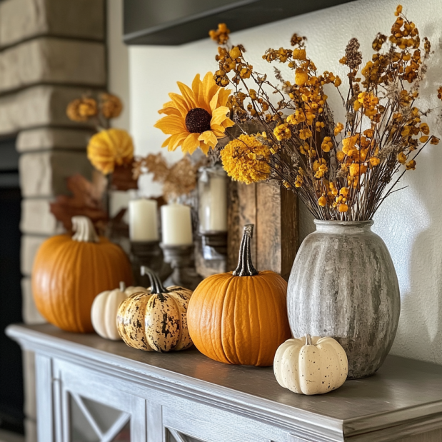 Simple fall decor ideas featuring cozy accents, autumn leaves, pumpkins, and seasonal touches for a warm and inviting home