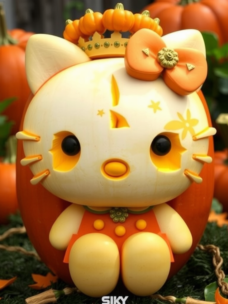 Hello Kitty as a Pumpkin Queen