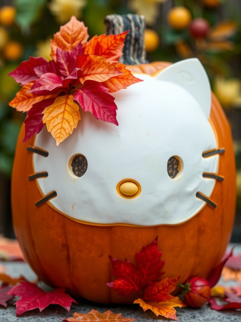 Hello Kitty with Fall Leaves