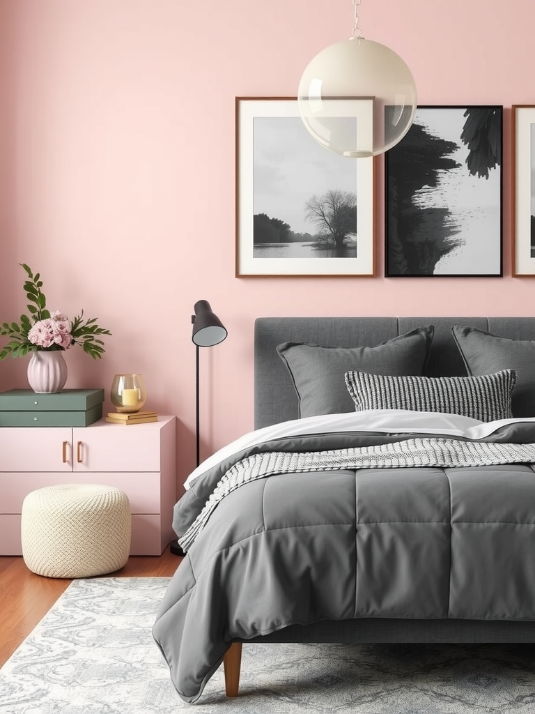 Blush Pink and Charcoal Gray