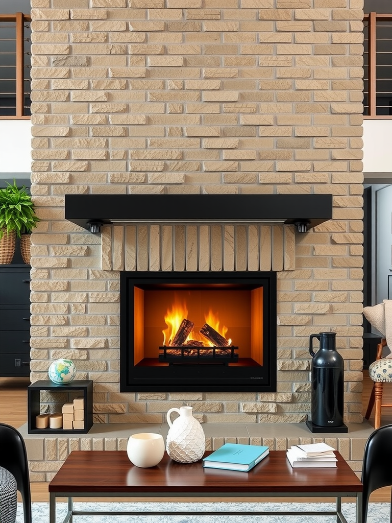 Industrial Style Stone Fireplace