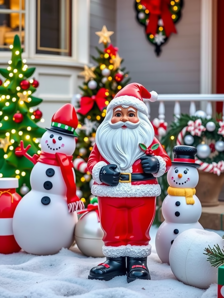 Plastic Santa and Snowman Figures