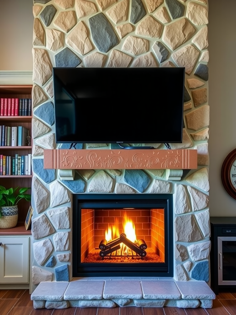 Stone Fireplace with TV Mount