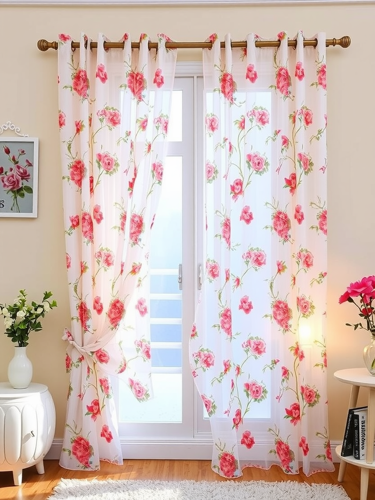 Floral Print Sheer Curtains