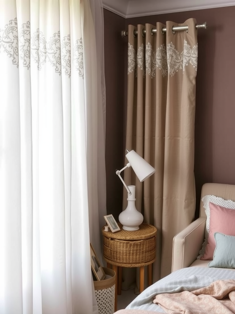 Romantic Lace-Lined Linen Curtains