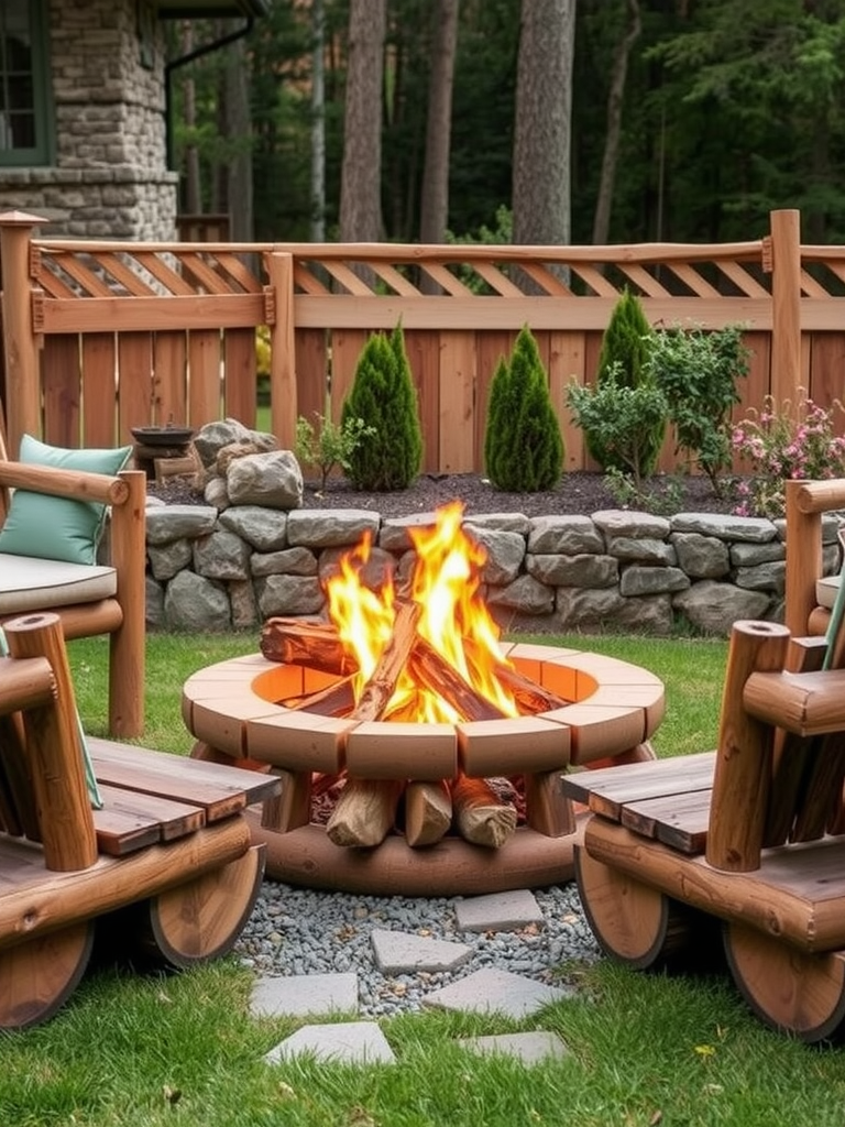 Rustic Log Fire Pit