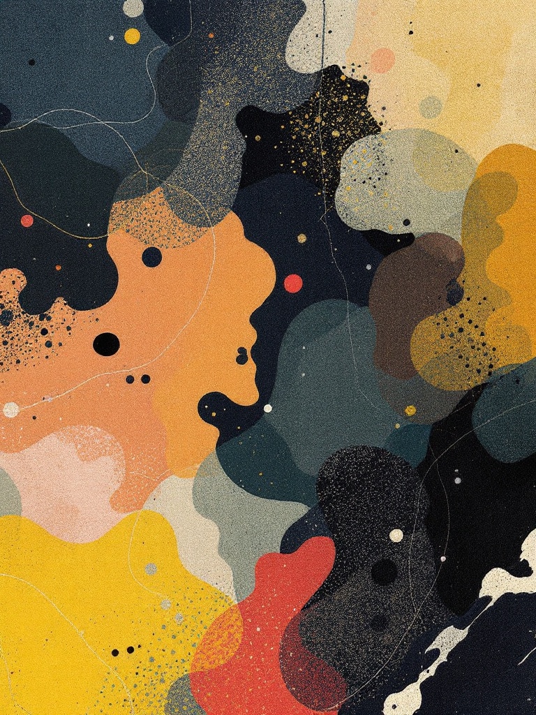 Colorful abstract wallpaper featuring bold patterns inspired by 70s and 80s artistic expression.