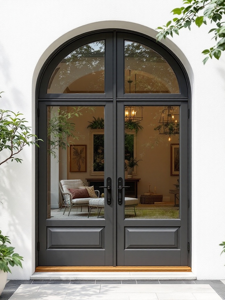 Arched French doors enhance patios with romance, sophistication, and unique architectural appeal.
