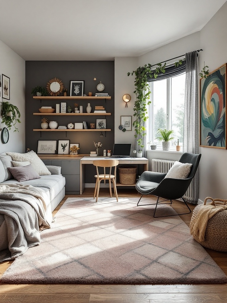 Soft, plush area rug in a dorm room creating a cozy and inviting atmosphere, enhancing the space.
