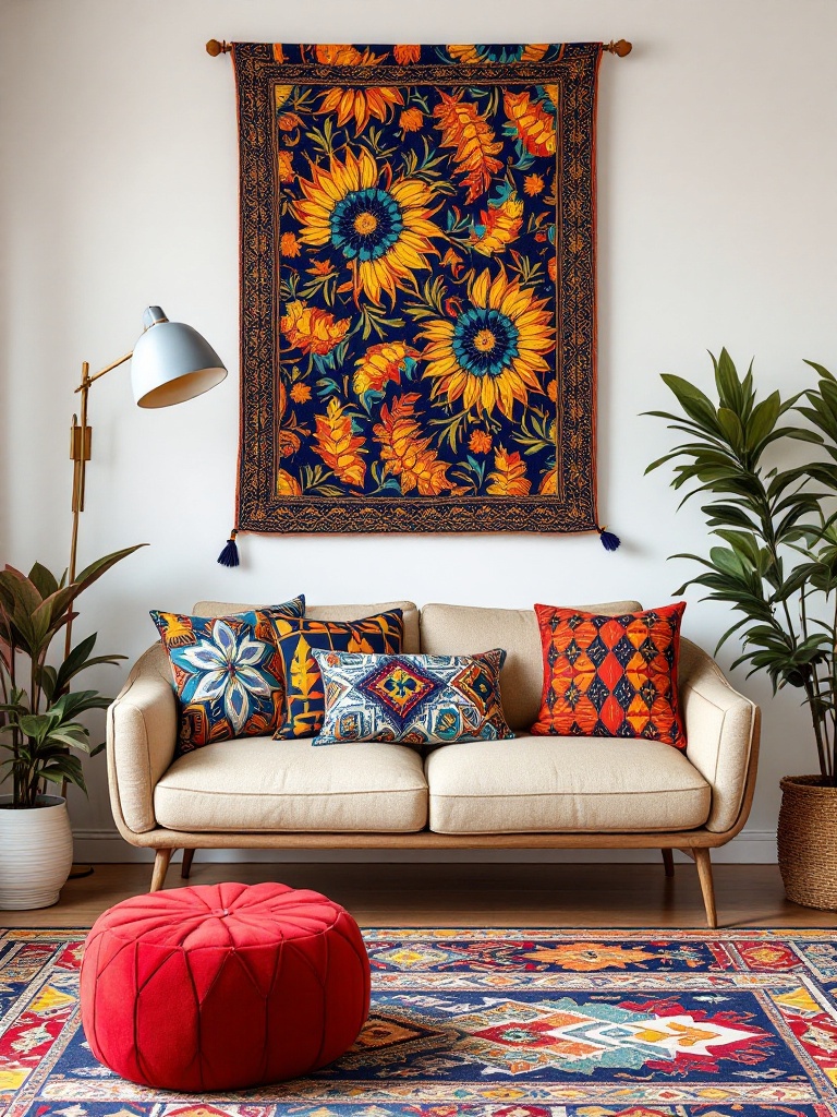 Bold African textiles like Ankara and Kente in vibrant colors enhance modern decor with intricate patterns.