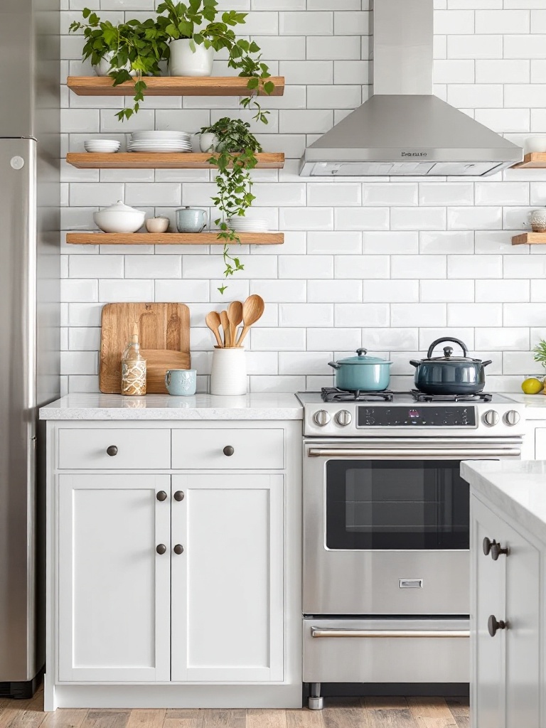 Classic white subway tiles in a kitchen, reflecting light and adding elegance to the space.