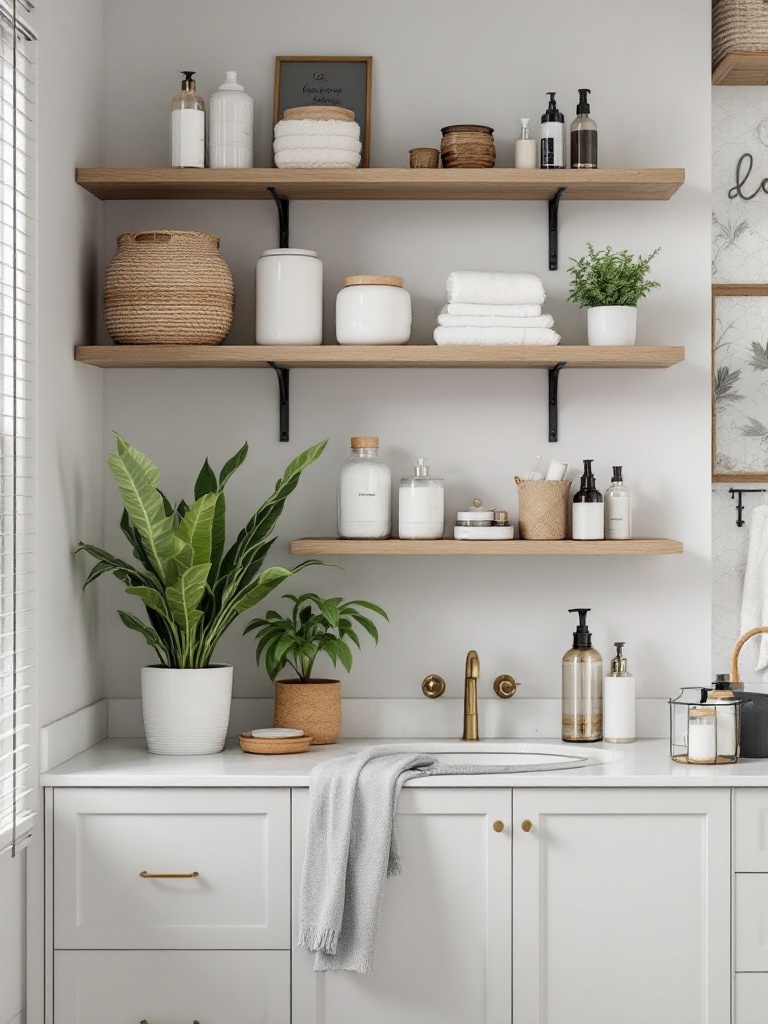 Creative storage solutions in college bathrooms using organizers, baskets, shelves, and labeled containers.