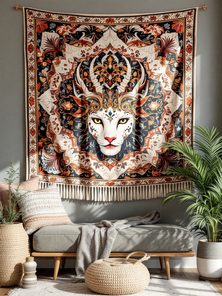 Colorful fabric wall hangings add warmth, texture, and sound absorption, enhancing room aesthetics and mood.