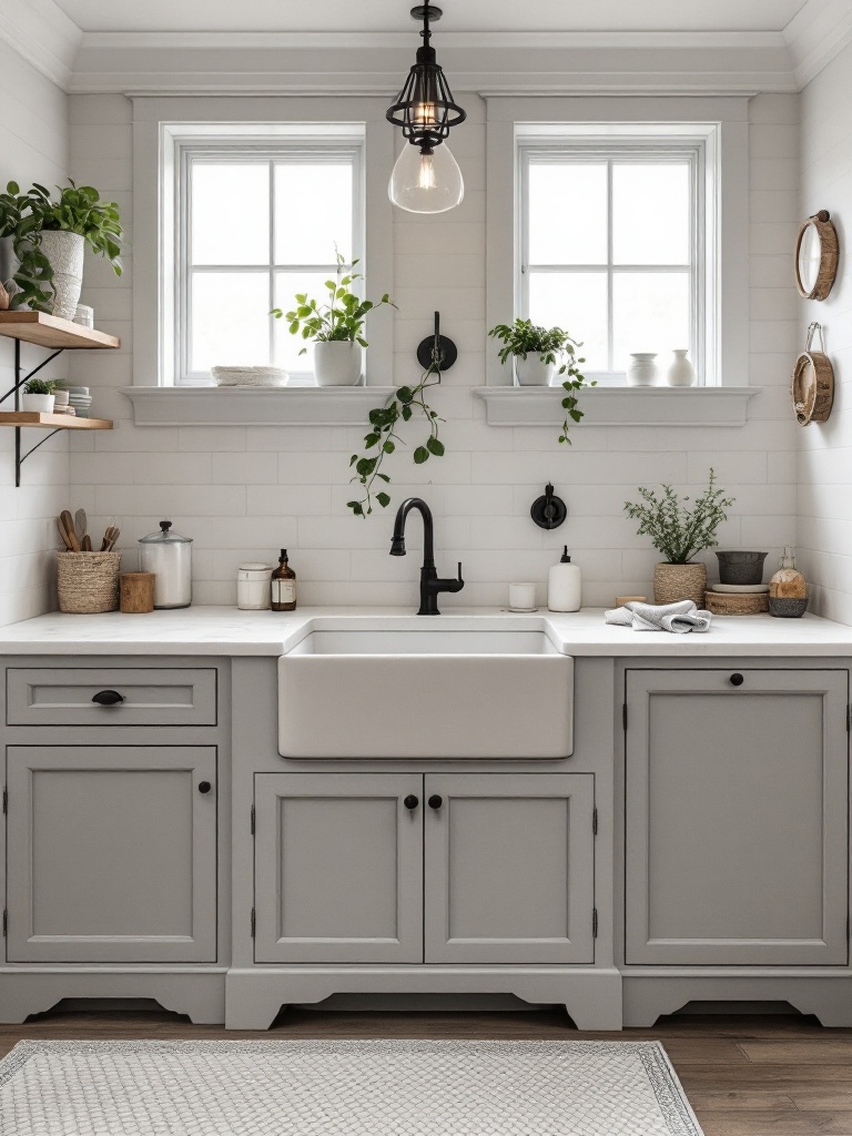 Farmhouse sink in rustic laundry room, featuring deep basin, vintage faucet, and white porcelain finish.
