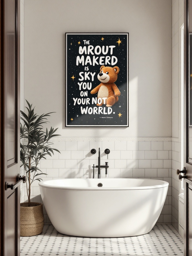 Fun and quirky bathroom wall art including quotes, illustrations, and movie posters for unique style.