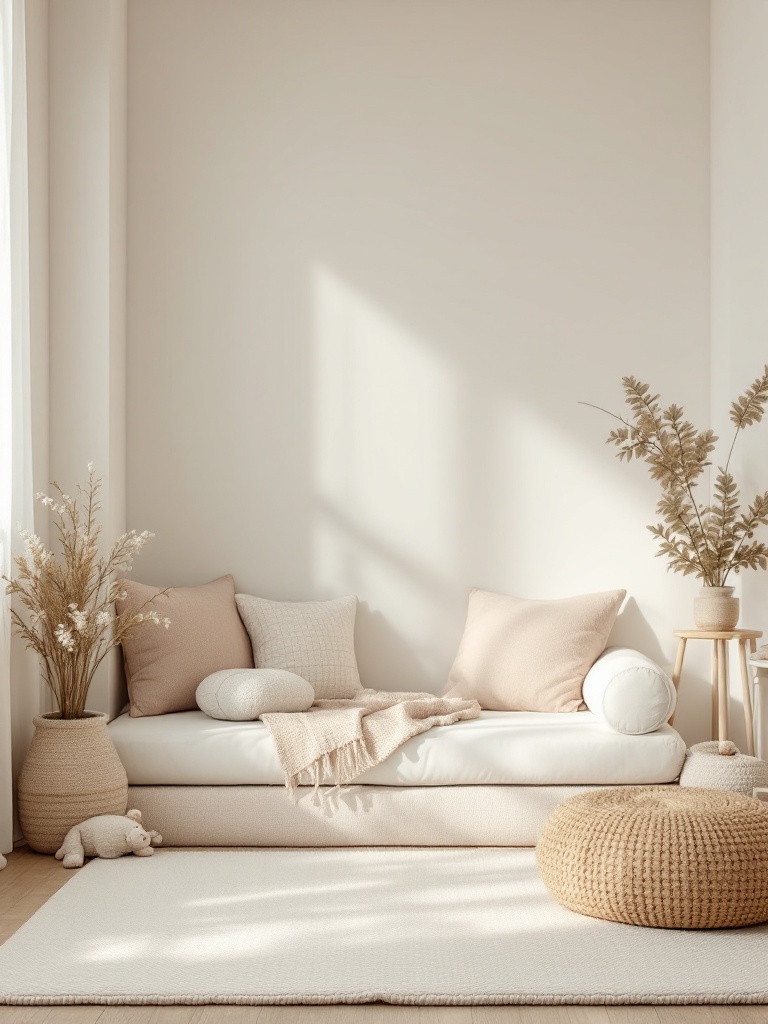 A cozy nook with mats and pillows for toddlers to relax, listen to music, or enjoy a story.