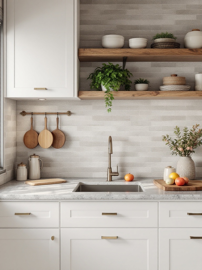 Textured stone tiles in a kitchen create a rustic, earthy atmosphere with unique colors and patterns.