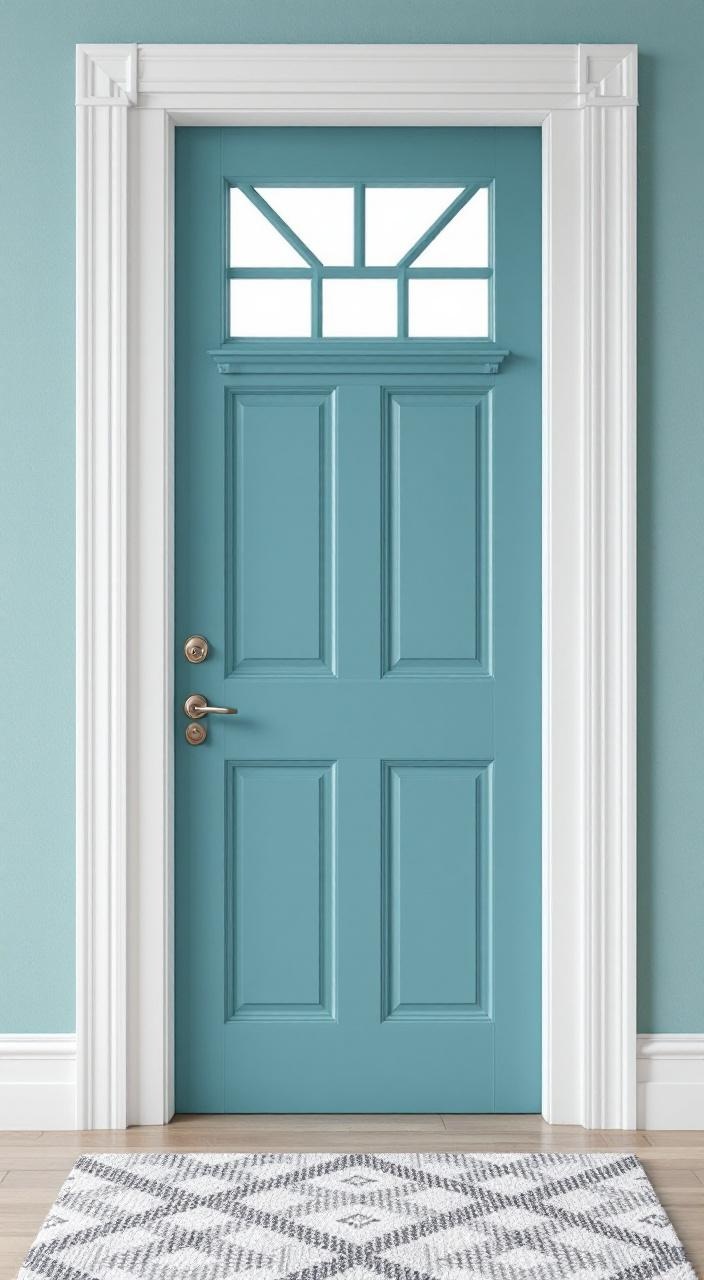 Brightly painted door in bold colors enhances entryway aesthetics with a glossy finish for added shine.
