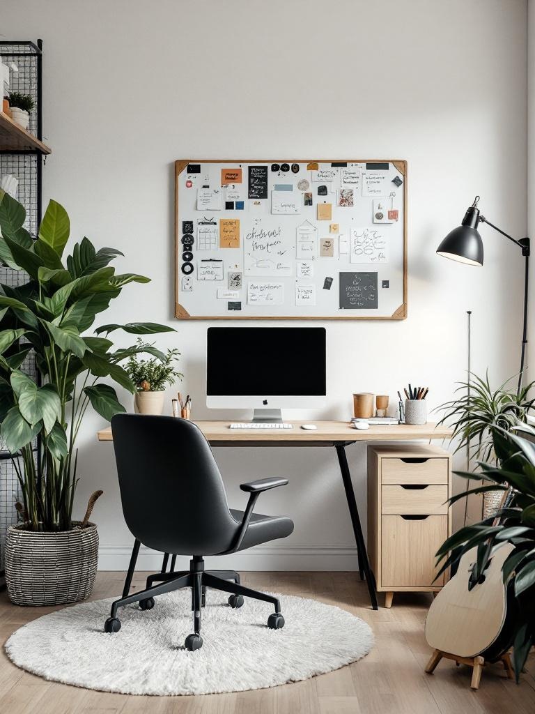 Home office with whiteboards and pinboards, creating a dynamic, inspiring, and creative workspace.