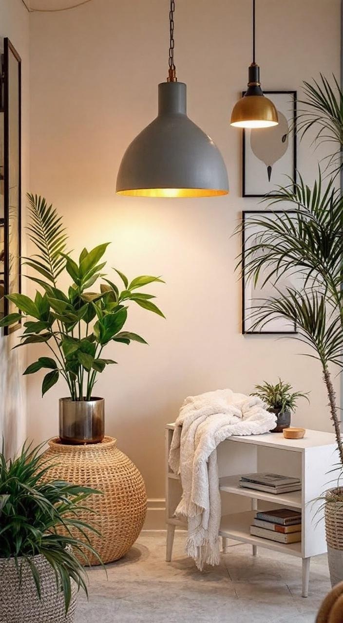 Mid-century modern lighting fixtures with iconic shapes, made of brass or ceramic, enhancing decor.