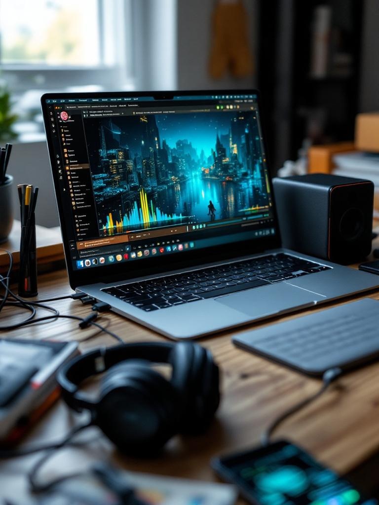 Dorm room tech essentials: headphones, chargers, portable speaker for studying and entertainment.