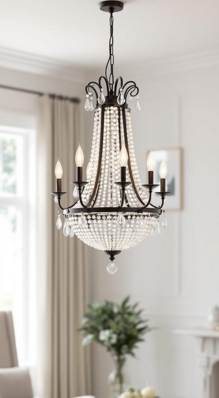 Stylish chandelier in a modern home, enhancing decor and providing elegant, functional lighting.
