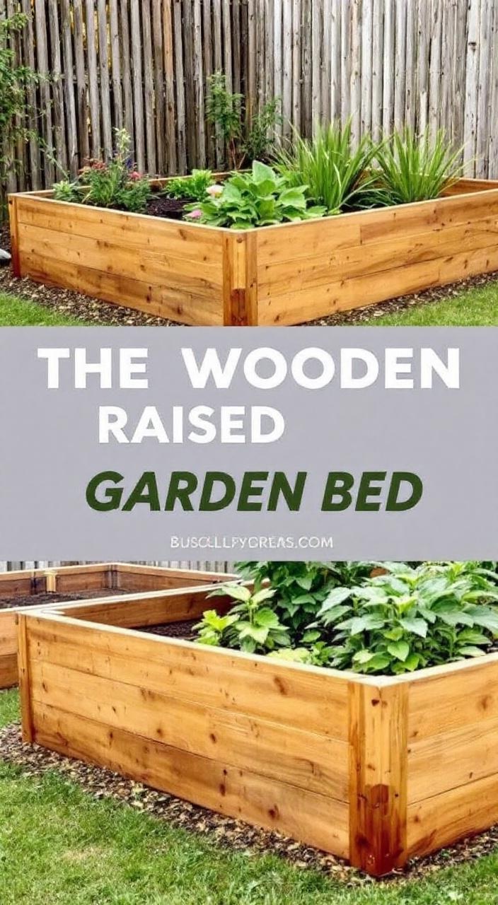 Classic wooden raised garden bed made from untreated cedar, perfect for growing vegetables and herbs.
