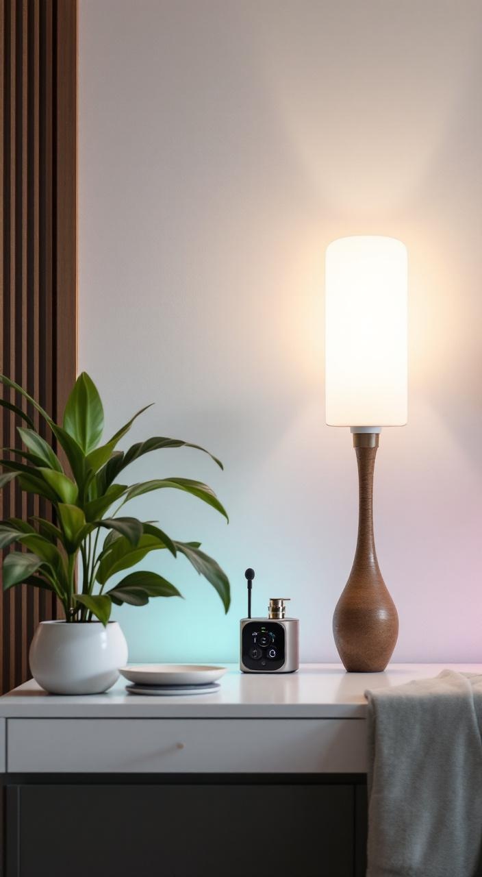 Smart lighting technology for home control via smartphone, voice, and customizable brightness and color.